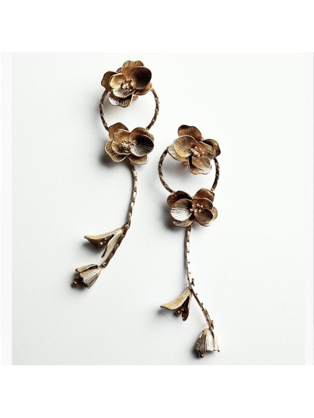 Zara Gold Floral Dangle Earrings - Sculpted Blossom Design